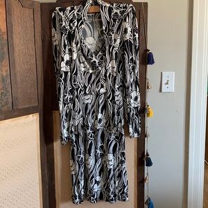 Floral blouson sleeve faux wrap dress